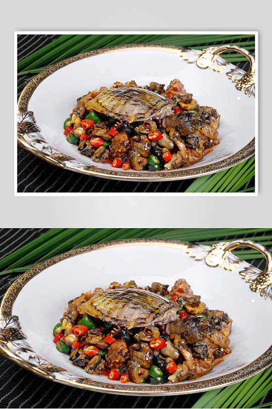 双椒爆甲鱼美食摄影图片