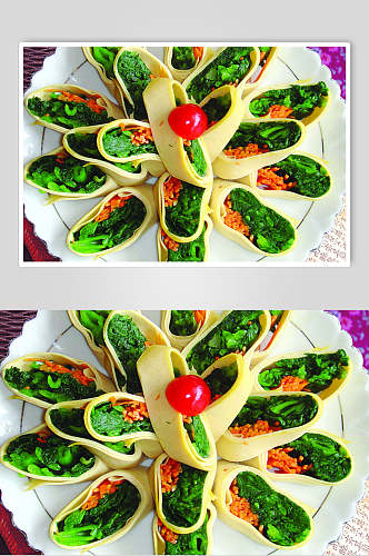 豆皮菠菜卷摄影图片