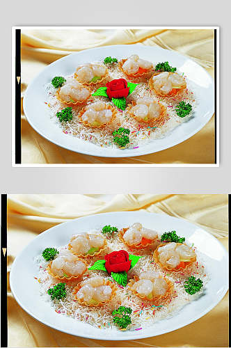 琥珀金盏虾仁美食摄影图片