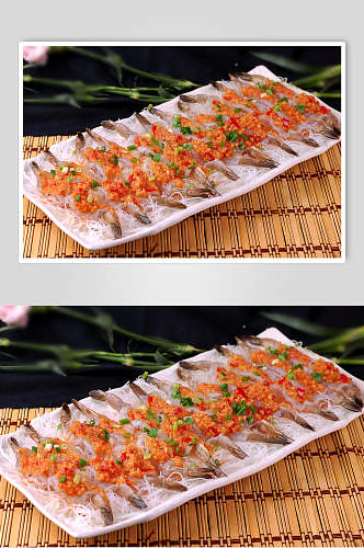 蒜茸开边虾美食摄影图片