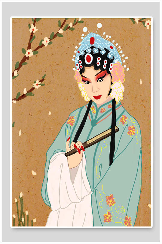 戏曲人物扇子插画