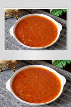 特色热菜西红柿牛肉酱美食摄影图片