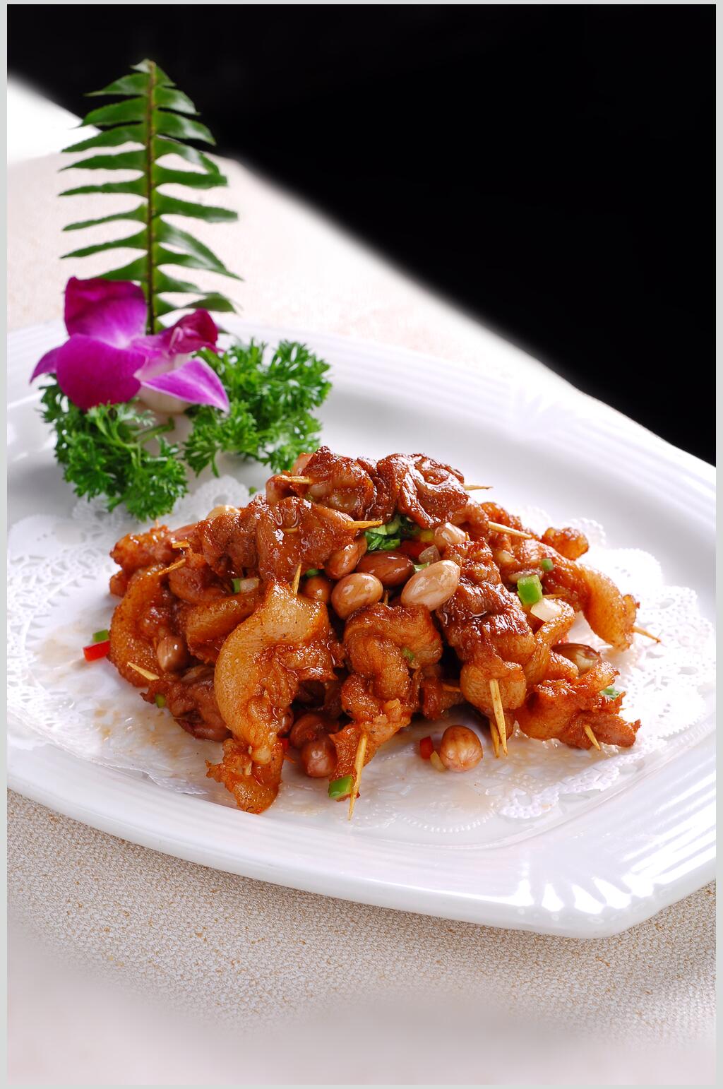 热菜串烤猪板筋美食摄影图片素材