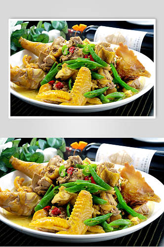 鸭青椒焖土鸡美食摄影图片