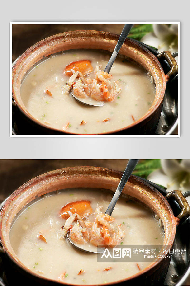 青蟹河虾煲粥食物摄影图片素材
