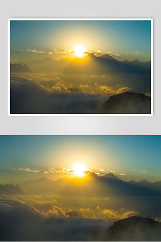 朝阳烟云山峰山脉风景图片