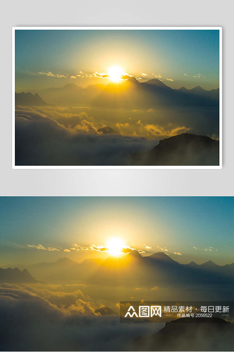 朝阳烟云山峰山脉风景图片素材