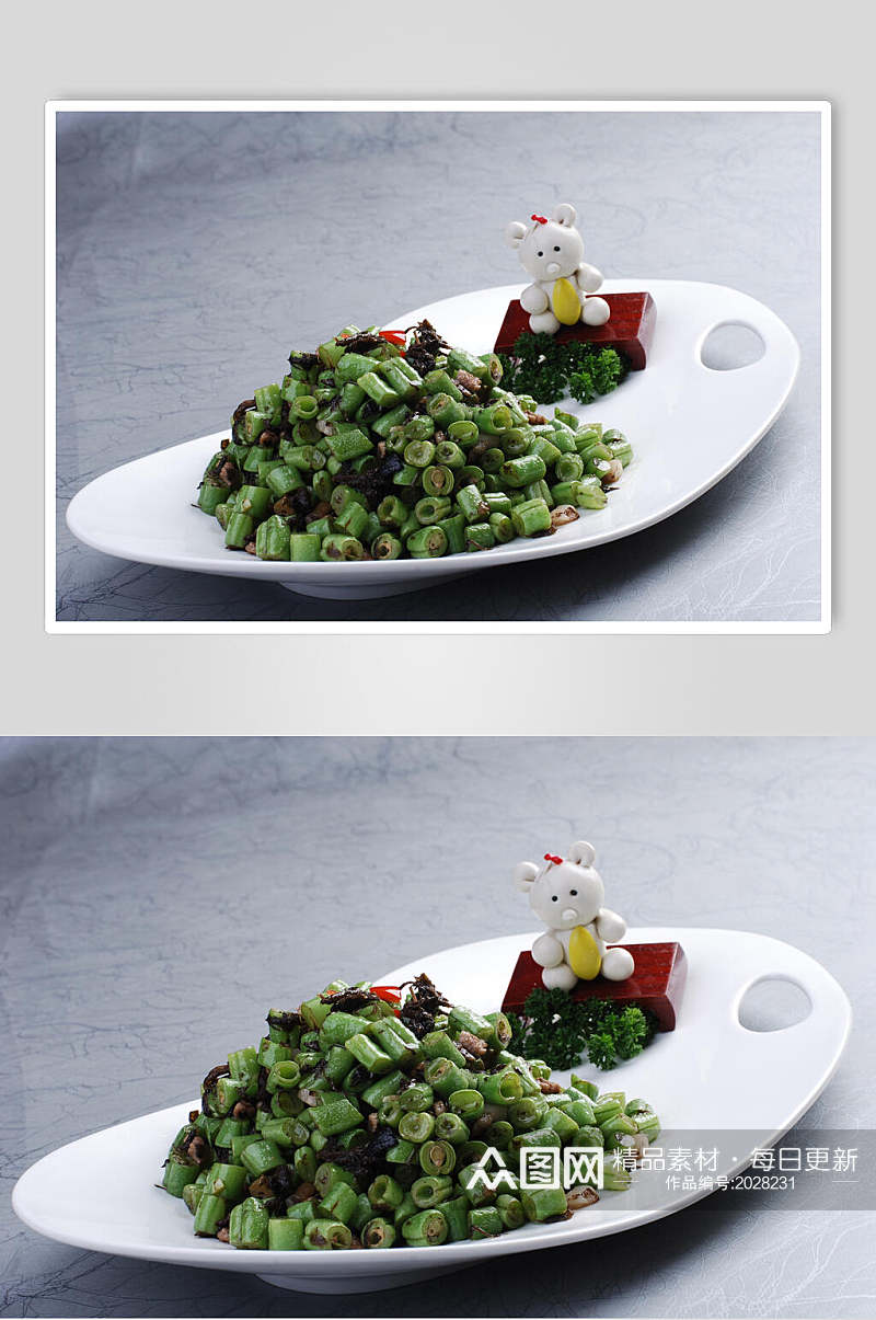新鲜榄菜肉碎炒豆角摄影图片素材