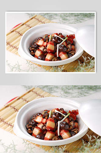 热菜香菇罐焖肉餐饮实拍图片
