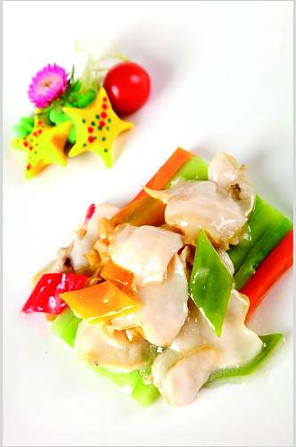 日本青芥辣炒海螺片美食食物图片