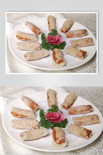 虾肉春卷美食摄影图片