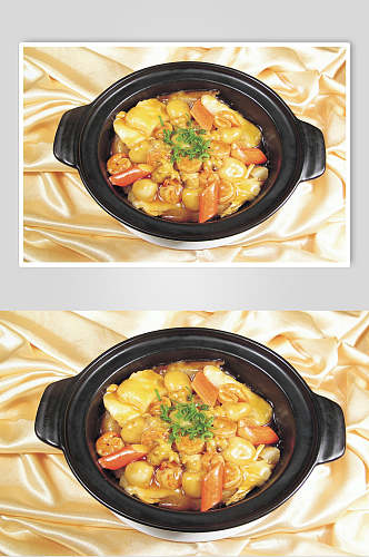 海鲜一品煲两联菜谱菜单新品菜摄影图