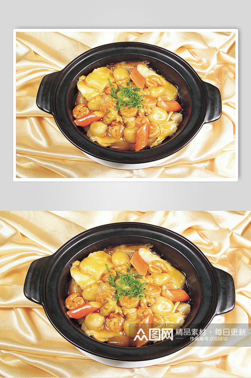 海鲜一品煲两联菜谱菜单新品菜摄影图素材