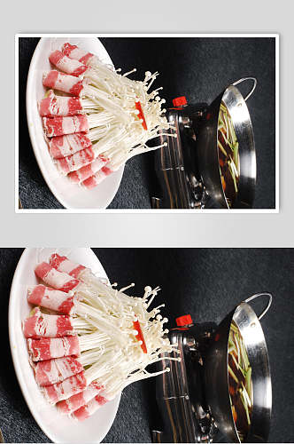 锅仔金菇肥牛卷美食摄影图片