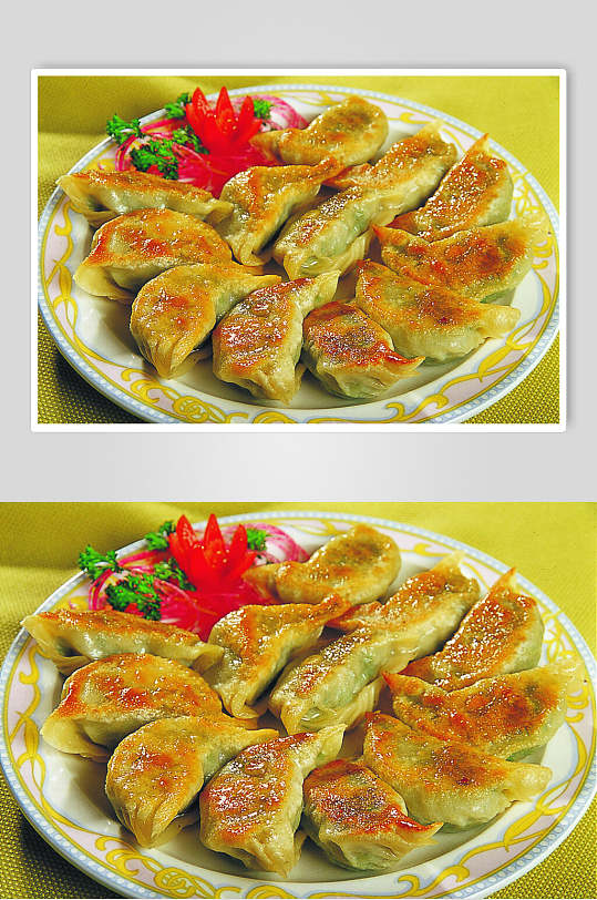 香煎韭菜饺食物摄影图片