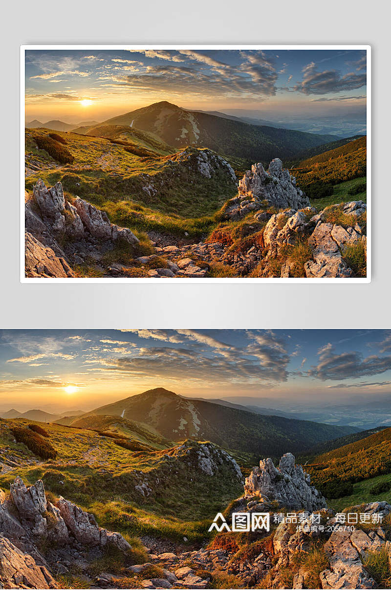朝阳照射山峰山脉风景图片素材