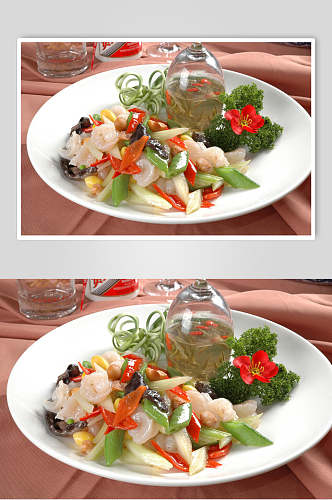 西湖龙井炒虾仁美食食品图片