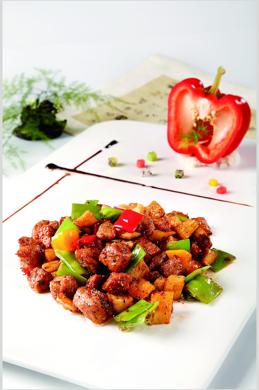 新鲜美味杏鲍菇牛柳美食图片素材