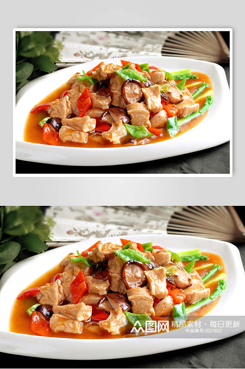 热菜香菇烩豆腐美食摄影图片素材