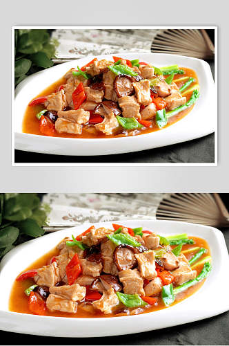 热菜香菇烩豆腐美食摄影图片