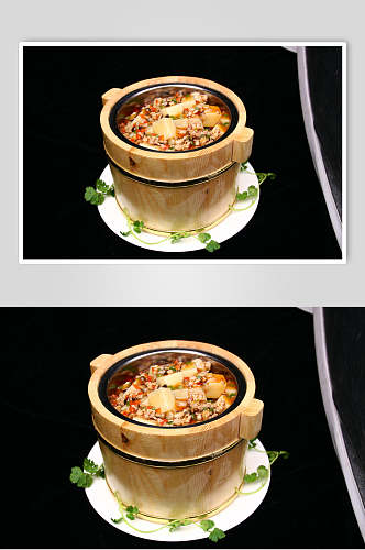 木桶肉沫米豆腐食品摄影图片