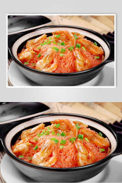鲜虾粉丝煲美食摄影图片