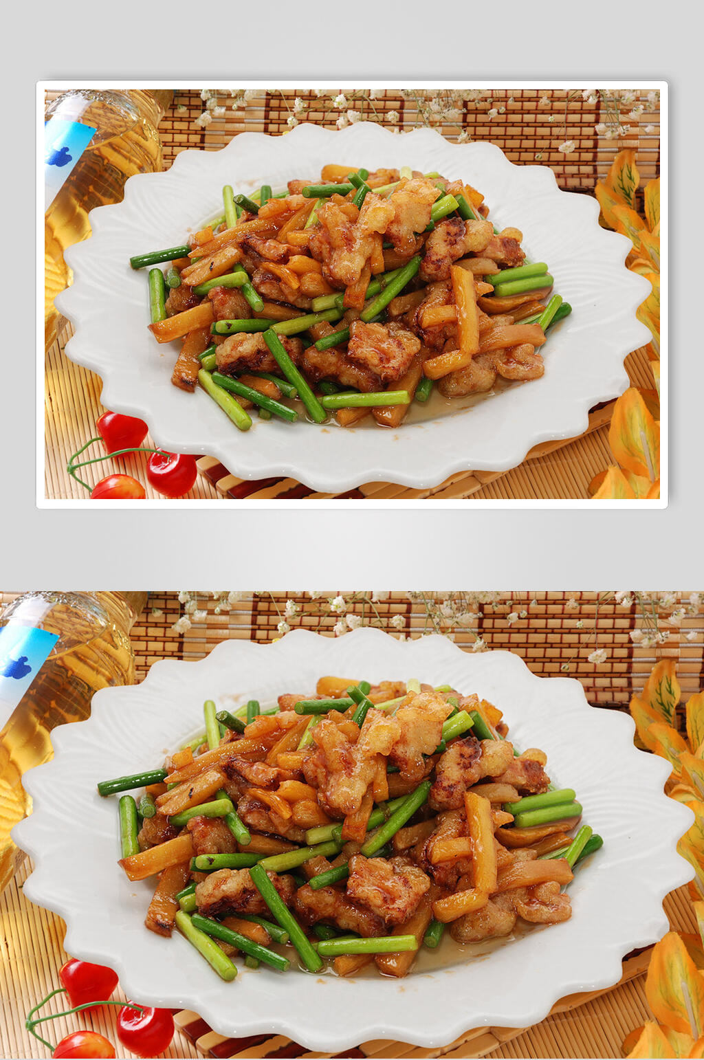 肉段蒜苔土豆条美食摄影图片素材