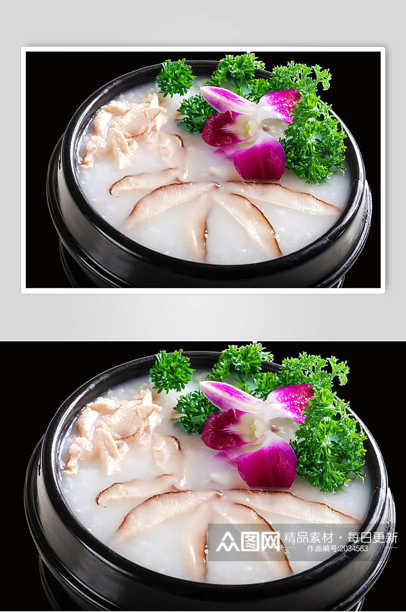 香菇鸡肉粥美食摄影图片素材