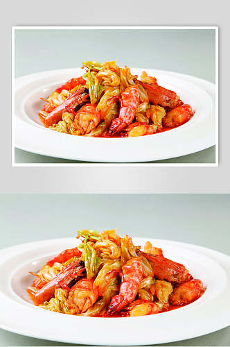 大虾炒白菜美食摄影图片