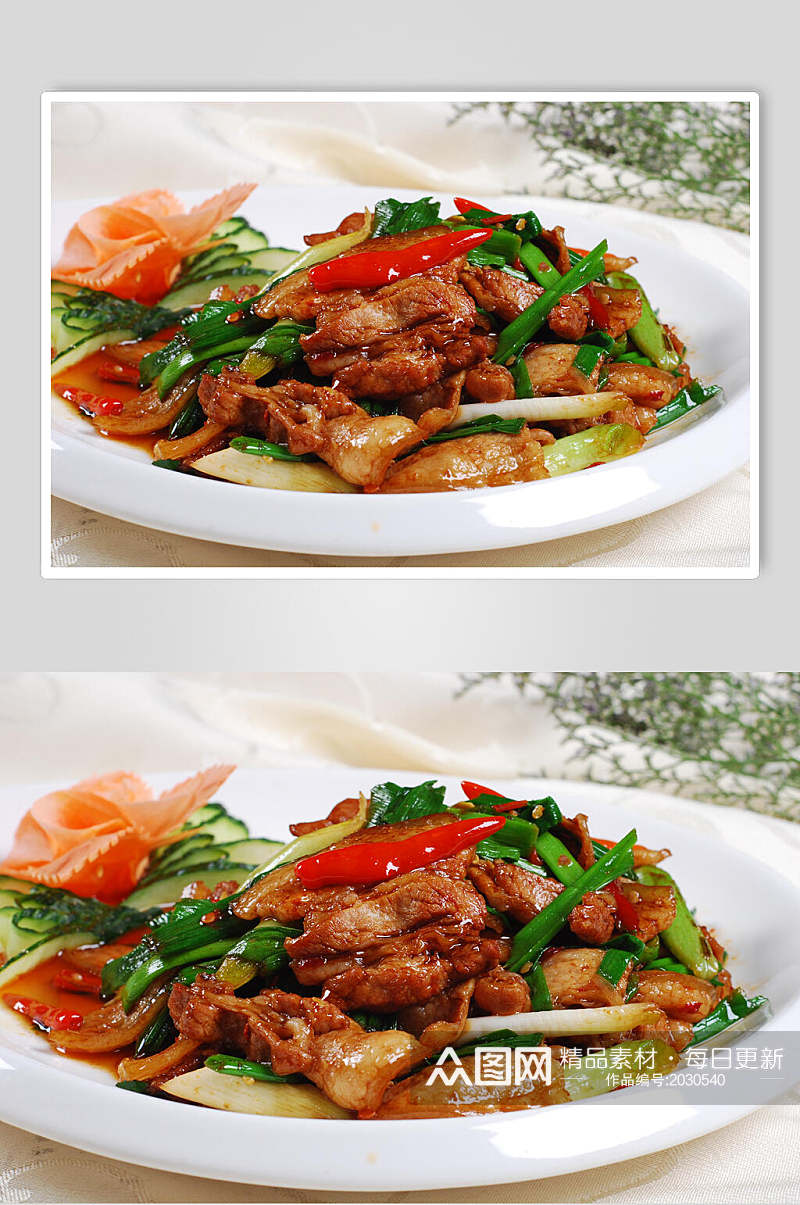 秘制韭菜回锅肉美食食品图片素材