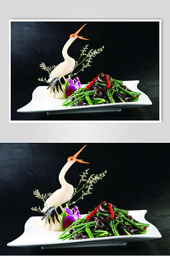 韭菜炒海参丝食物摄影图片