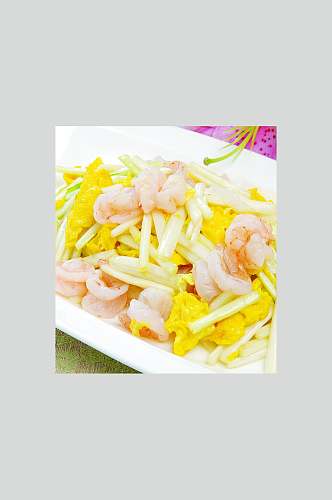 韭黄炒虾仁食物摄影图片