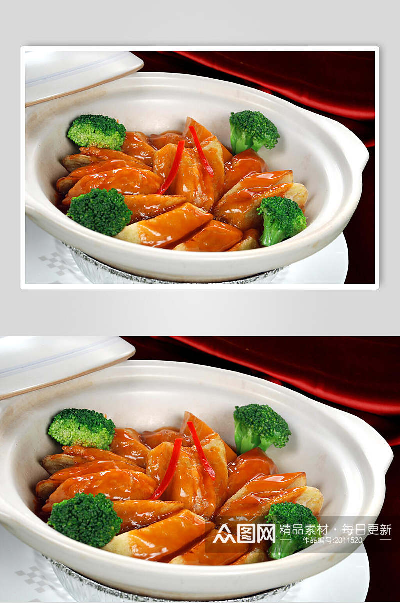 鲍汁芋香茄盒食品摄影图片素材