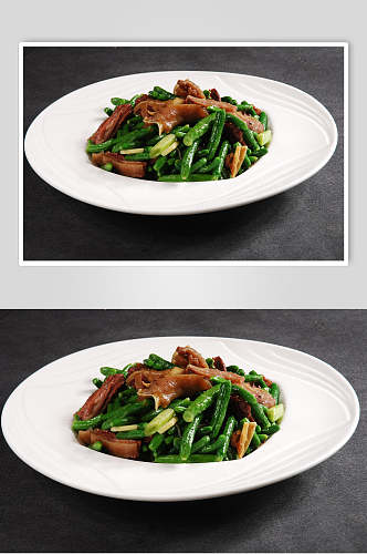 乳瓜苗炒羊头肉例两联菜谱菜单新品菜摄影图