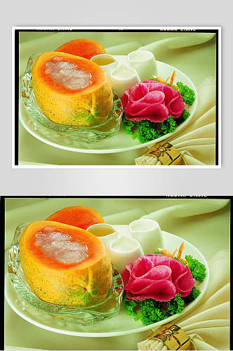 新鲜木瓜雪蛤食品高清图片