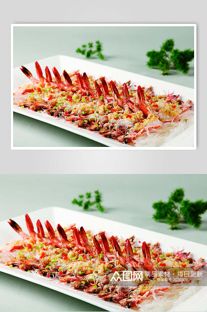 新鲜美味蒜蓉开边蒸大虾美食食品图片素材