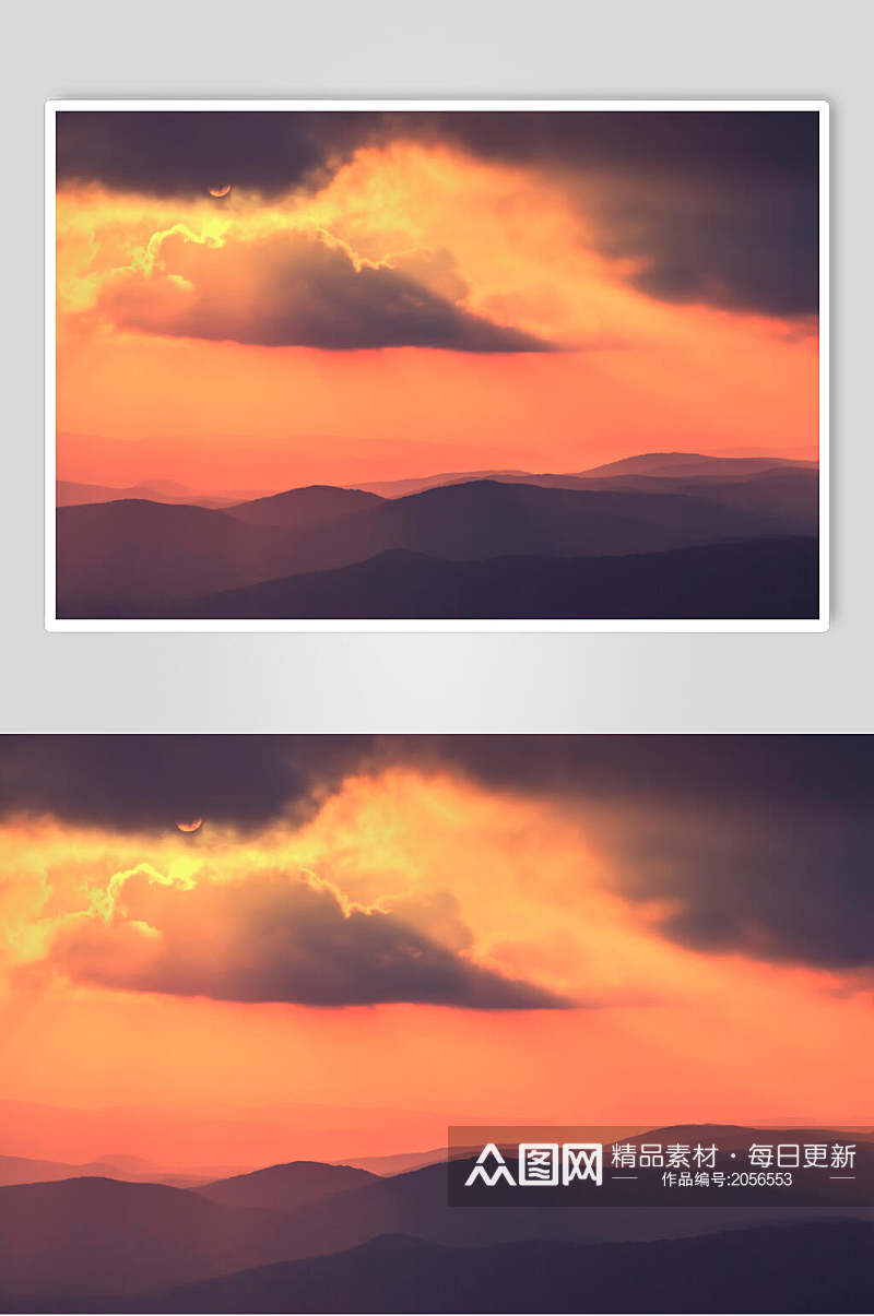 山峰山脉风景图片两联夕阳余晖摄影视觉素材