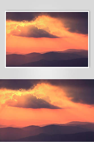 山峰山脉风景图片两联夕阳余晖摄影视觉
