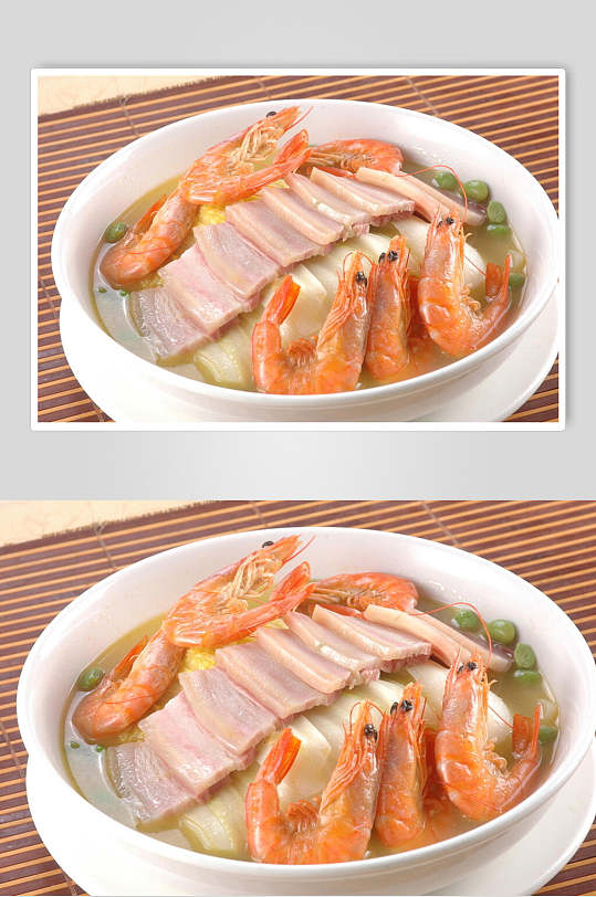 咸肉虾干娃娃菜美食摄影图片