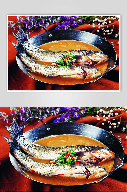 铁锅炖鲫鱼食物图片