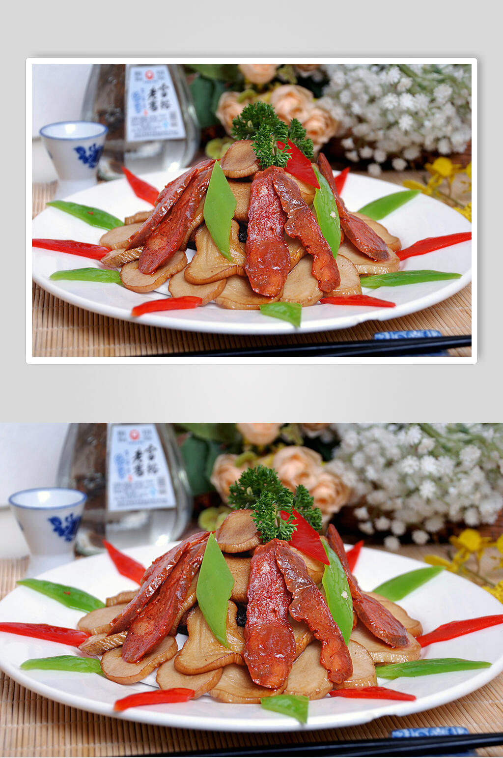 腊肠杏鲍菇美食摄影图片素材