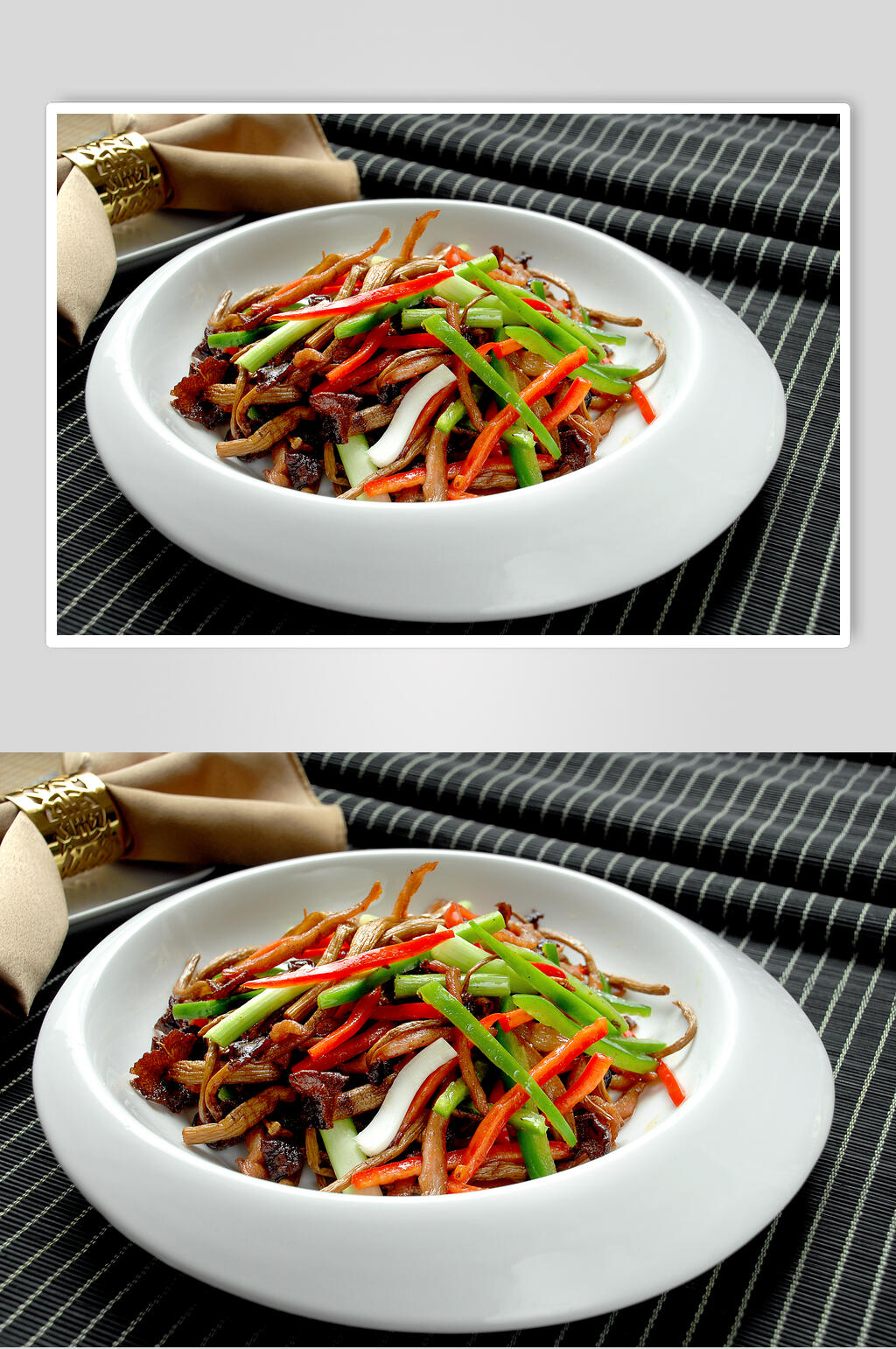 茶菇爆松阪肉食品摄影图片素材