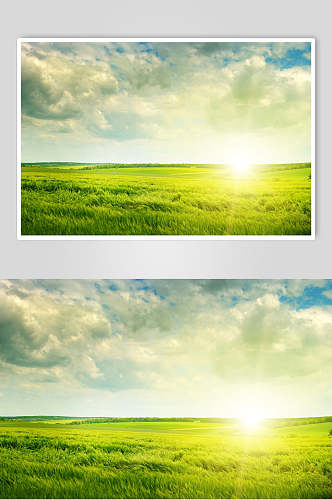 草地天空风景图片草原日出两联摄影视觉图