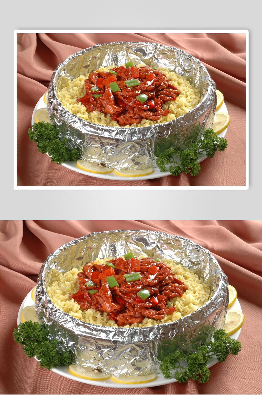 笼仔牛柳饭元例美食摄影图片素材