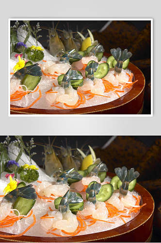 罗氏虾刺身美食食品图片
