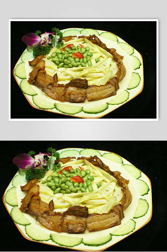 毛豆竹笋炒咸肉食品摄影图片
