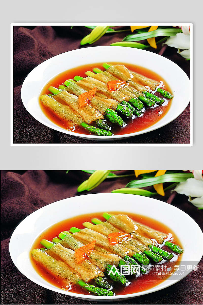 高汤竹荪鲜芦笋高清图片素材