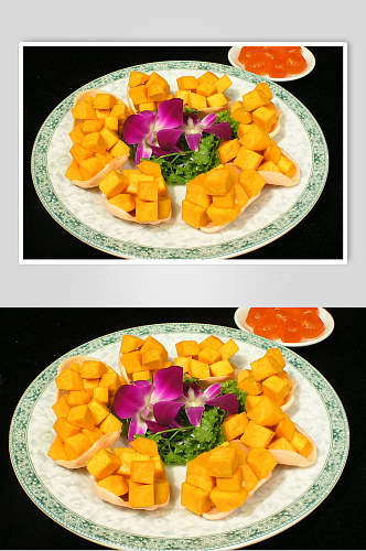咸蛋黄炒南瓜食品摄影图片