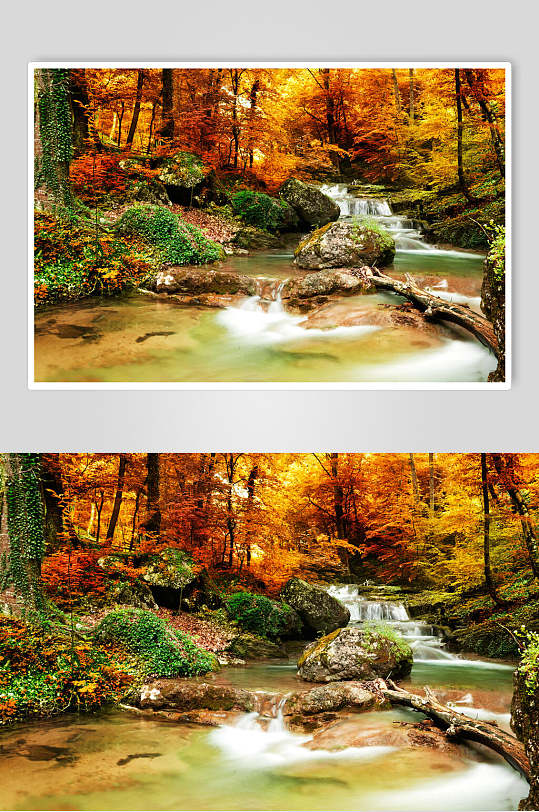 秋天落叶风景图片瀑布溪流