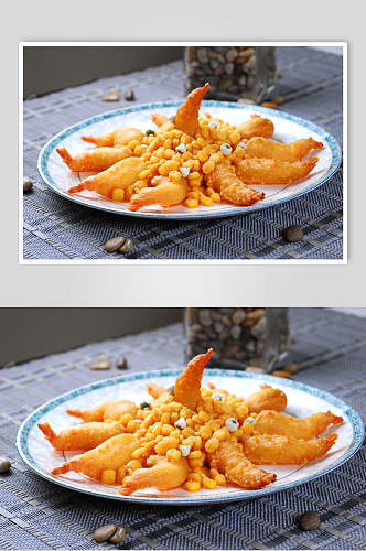 脆皮玉米虾食品摄影图片